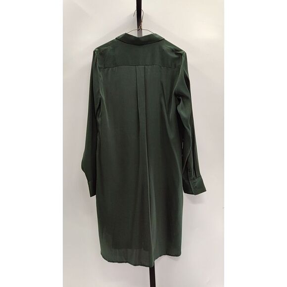 Quince Women Washable Stretch Silk Shirt Dress Forest Green Basic Sleeved M - Picture 2 of 2